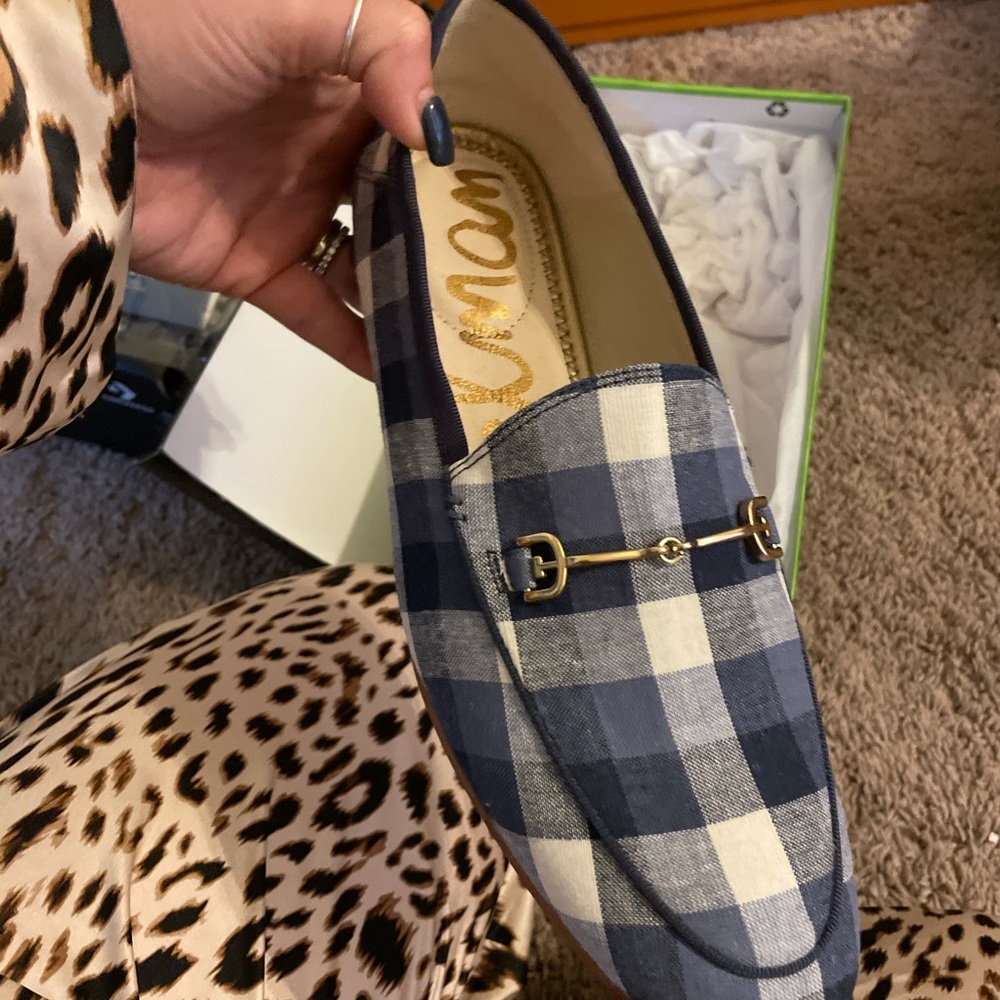 Sam Edelman so 8 navy gingham loafers, brand new